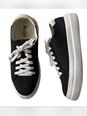 Hey Girl black glitter lace up casual fashion sneakers